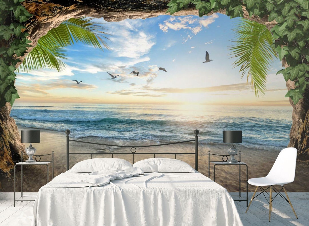 Paesaggio marino Spiaggia Adesivi per porte Camera da letto Bagno Soggiorno Decorazione 3d Carta da parati Vinile autoadesivo Poster Finestra Murale