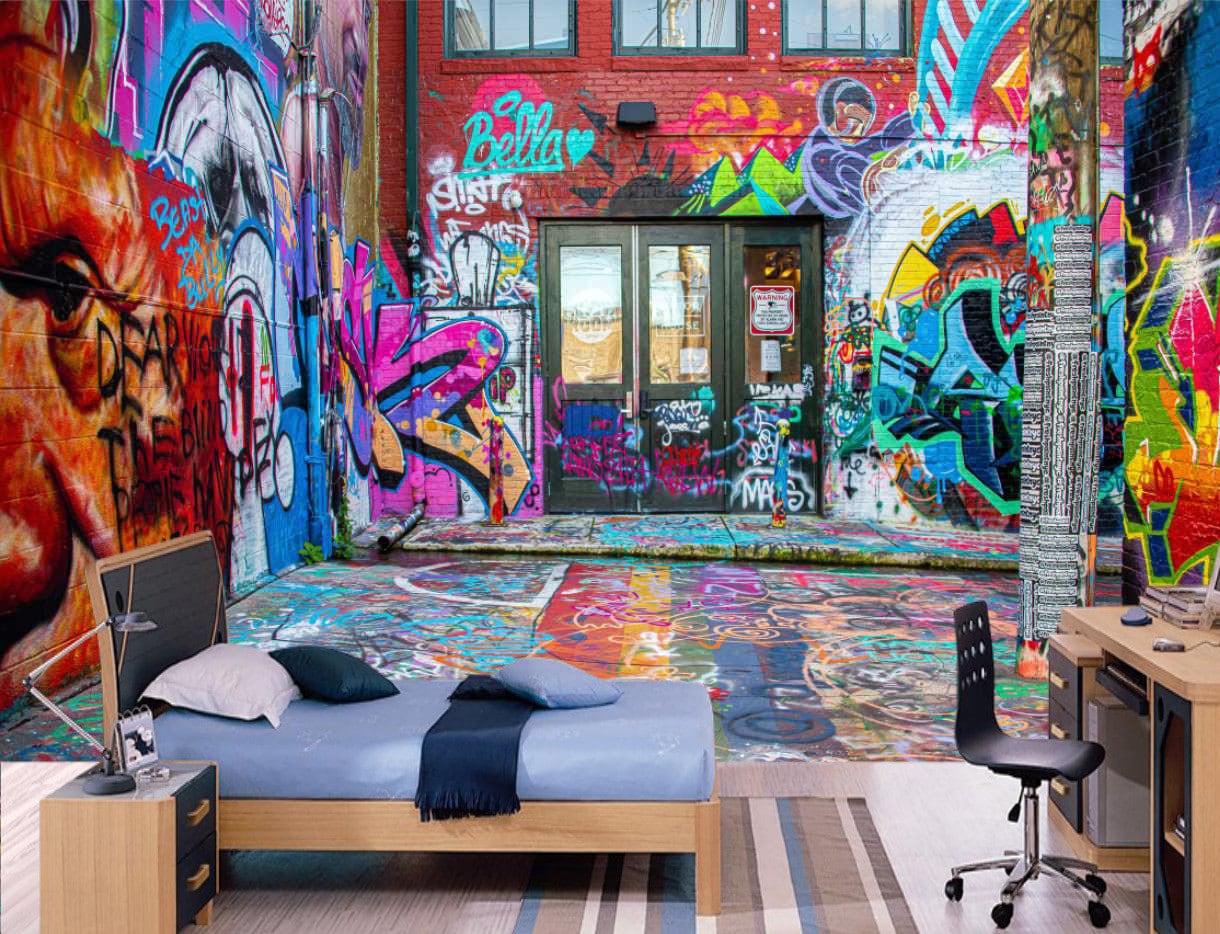 Graffiti Room Street Art Wallpaper Modern Wall Decor Teen Etsy 日本