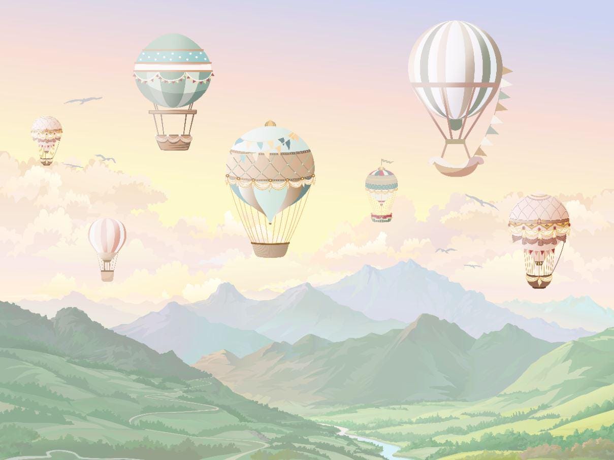 Hot Air Balloon Wallpaper Mural: Pastel Mountain Nursery Decor - Etsy