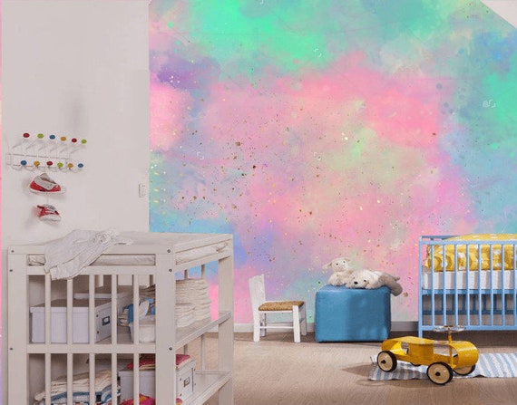 Unicorn Galaxy Pastel Clouds Background Wallpaper Wall Decor Glitter Photo Wallpaper Baby Girl Room Decor Large Wall Murals Princess Style Etsy Canada