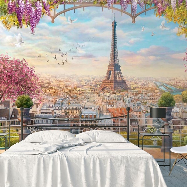 Paris Eiffel Tower Wallpaper Modern Wall Decor Beautiful View Of the City Vinyl Photo Wallpaper Large Wall Murals Non Toxic