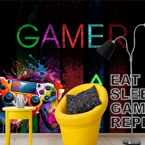 Gamer Zimmer Vinyl Tapete: Modernes Wandbild für Teenager
