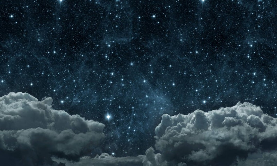 Night Sky Stars Clouds Realistic Mural Modern Wall Decor Etsy