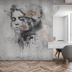 Girl Silhouette Floral Wallpaper: Modern Beauty Salon Wall Decor