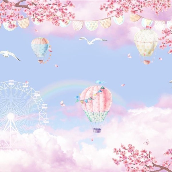 Pink Dreamy Clouds Rainbow Air Balloons Fairy Tale Country Wallpaper Girls Room Wall Decor Premium Quality Photo Wallpaper Large Wall Murals