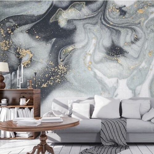 Gray Black Gold Marble Vinyl Wallpaper Modern Wall Decor Photo Etsy