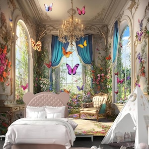 Floral Butterfly Living Room Wallpaper Mural: Royal Garden Decor