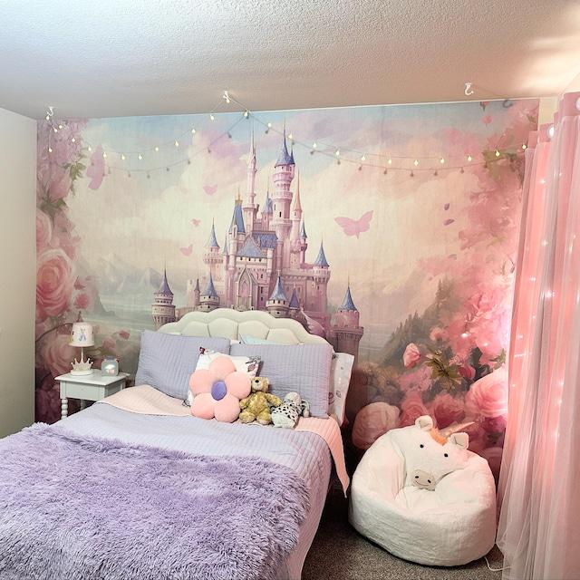 Personalized Princess Castle Wallpaper Mural: Pink Roses Girls Room ...
