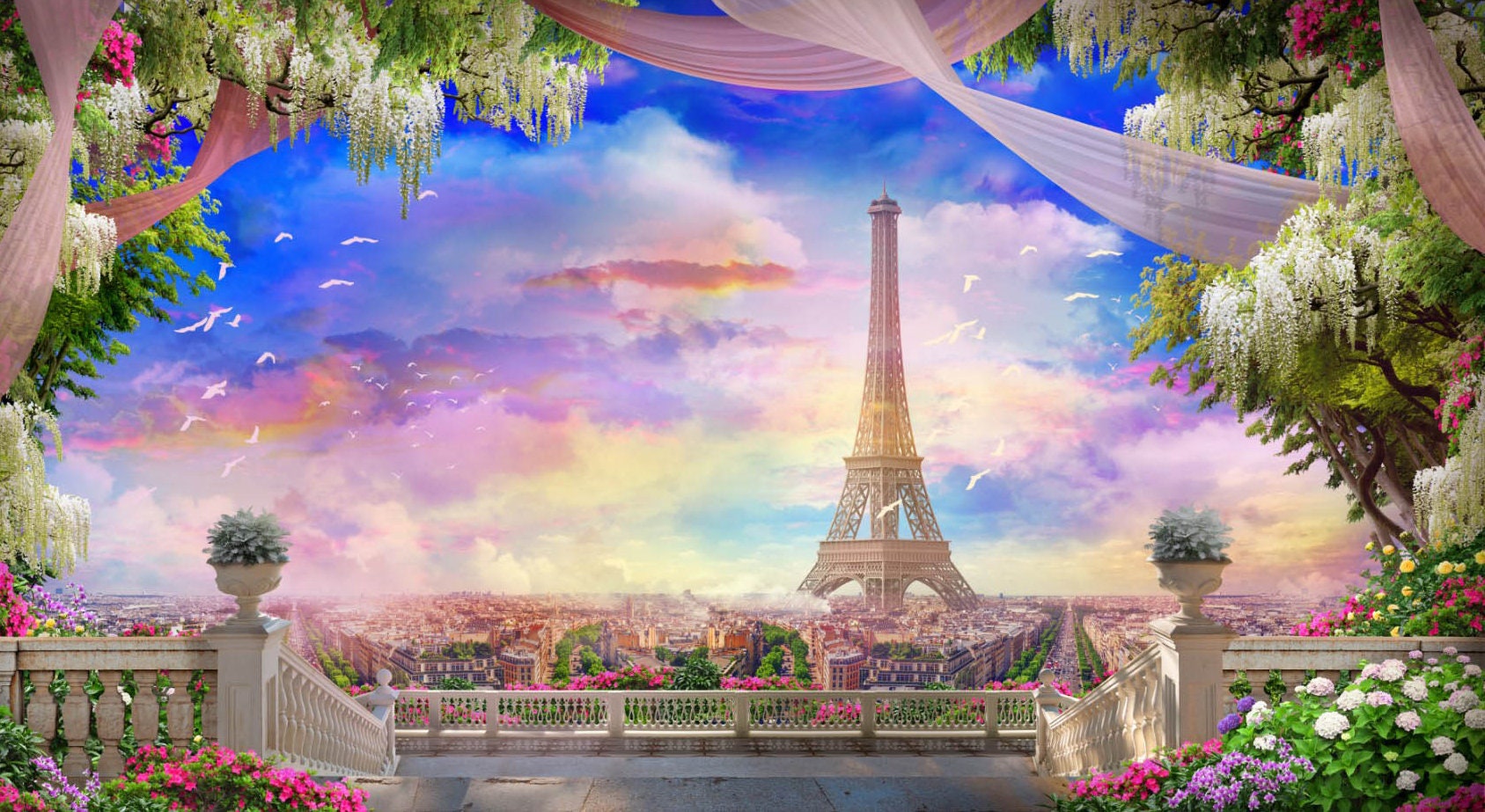 Romantic Paris Beautiful View Wallpaper Eiffel Tower Modern | Etsy