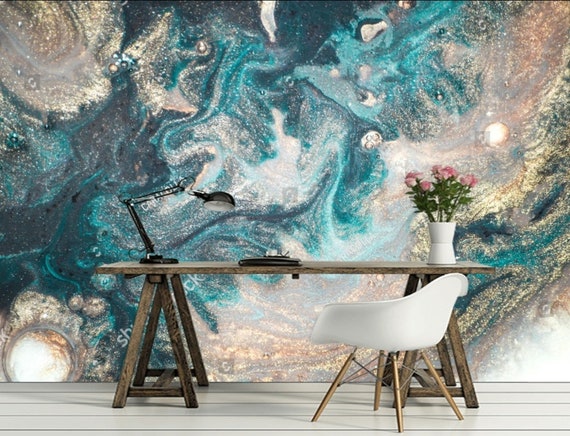 Top 95+ about marble wallpaper blue gold 113 Light Blue Marble with Gold Look Splash Wallpaper Mural Wallpaper Wallmur