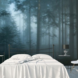 Foggy Mystical Forest Foto Wallpaper Large Wall Mural Murals Modern Wall Decor Mysterious Forest Vinyl Wallpaper