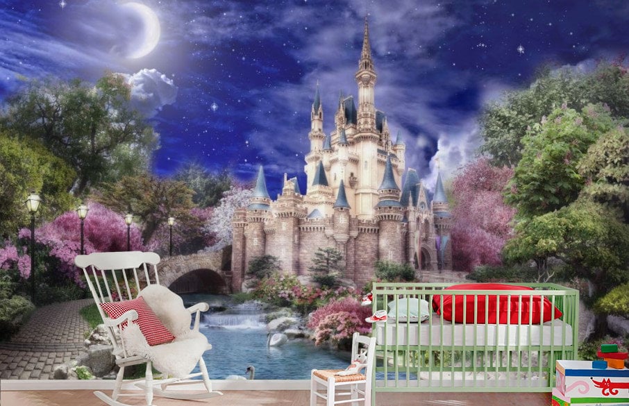 Princess Magic Castle Starry Night Sky Wallpaper Nursery