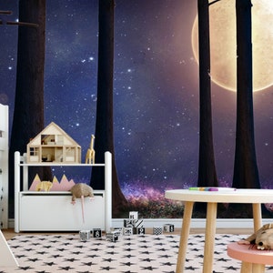 Zauberwald Big Moon Kinder Tapete Kinderzimmer Zimmer Dekor Vinyl Fototapete Große Wandbilder Nicht Toxisch
