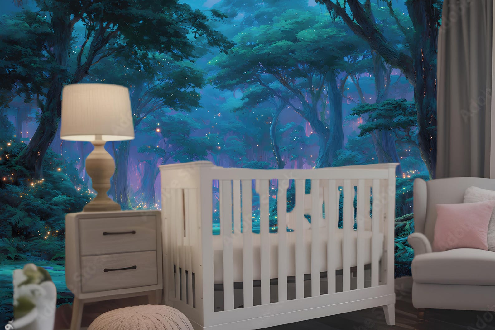 Fairy Tale Enchanted Forest Wall Mural for Kids Room, Magical Green ...