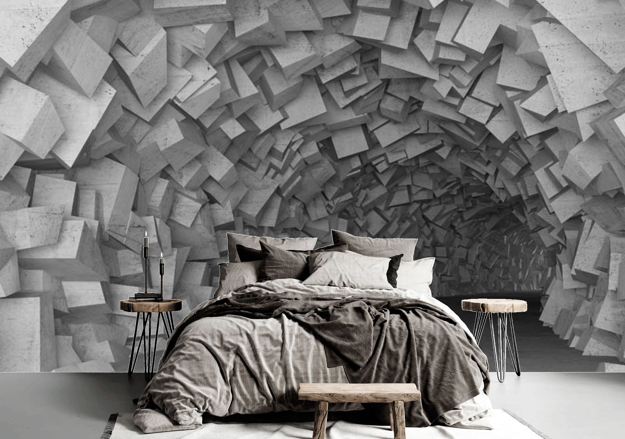 3D Gray Tunnel Vinyl Wallpaper Modern Wall Decor Geometric | Etsy