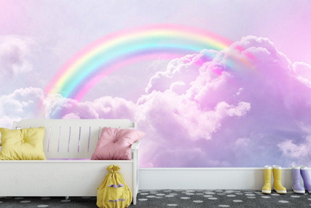 Arco iris fondo de pantalla rosa nubes cielo niña niña pared - Etsy México Arco iris fondo de pantalla rosa nubes cielo niña niña pared - Etsy México