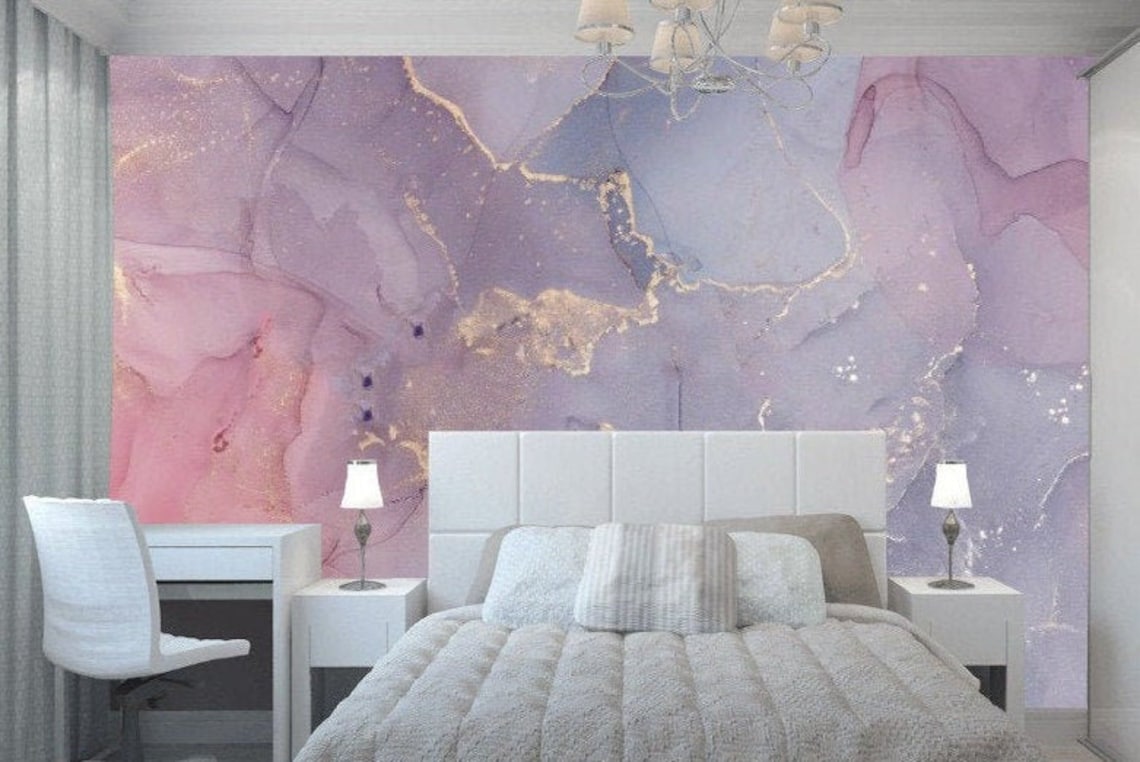 Pink Blue Purple Marble Wallpaper Baby Room Decor Abstract Etsy