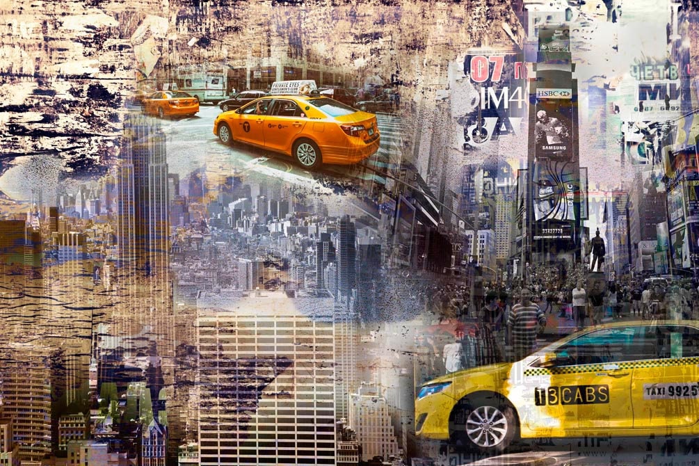 Impression D'art Murale Vintage New York Taxi Liberty - Toile Encadrée Prête à Accrocher