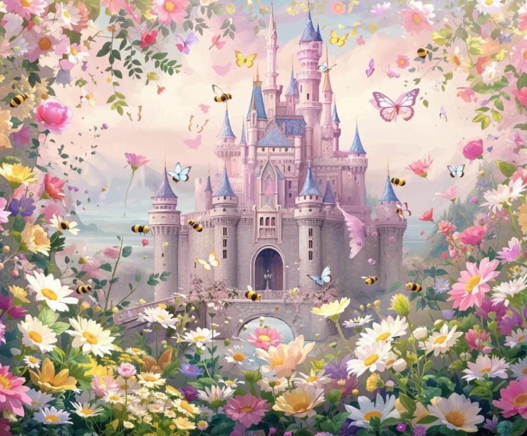 Princess Castle Wallpaper: Fairyland Flowers, Kids Room Decor - Etsy ...