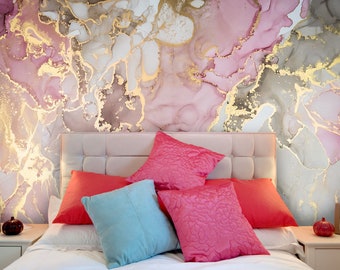 Abstract Marble Texture Vinyl Wallpaper: Purple Pink Wall Decor
