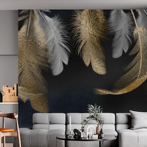Gold Feather Wallpaper: Modern Vinyl Wall Mural