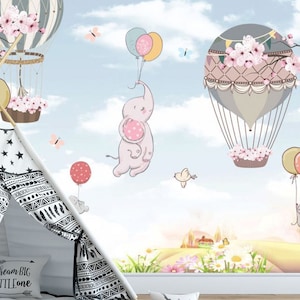 Bambino Wallpaper Air Balloons Animali Fairy Land Nursery Wall Decor Grande Vinyl Foto Wallpaper Bambini Muro Adesivo Non Tossico
