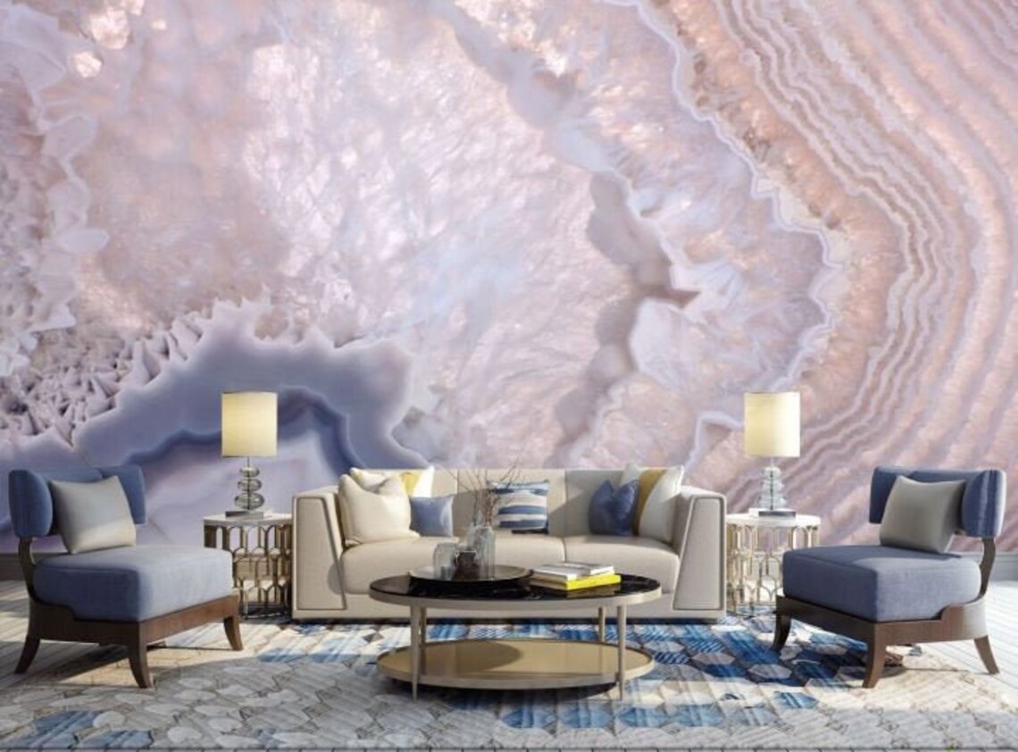 Murales de pared de cuarzo rosa fondo de pantalla de cristal | Etsy