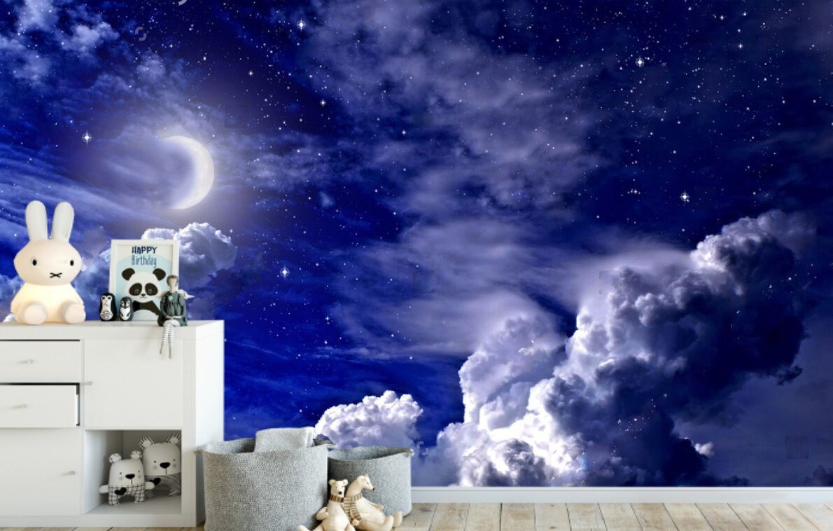 3D Fantasy Blue Night Sky Star Moon Wall Mural Wallpaper | Fruugo CZ