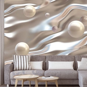 Carta da parati 3D con palline bianche avorio, decorazione da parete 3D, sfondo satinato, grandi murales 3D, carta da parati con foto di tendenza