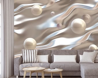 3D Ivory Balls Wallpaper: Satin Wall Decor Mural