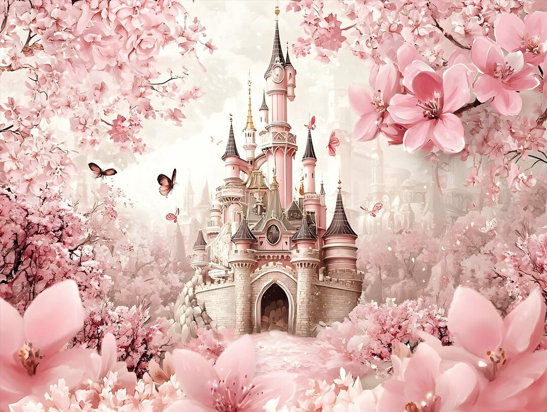 Princess Pink Magical Castle Wall Mural Girls Room Wallpaper Custuom - Etsy