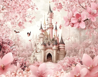 Muurschildering prinses roze magisch kasteel meisjeskamer behang Custom