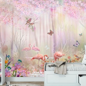 Rosa Fenicio Magico Foresta Bambini Wallpaper Animali Farfalle Vivaio Muro Decor Grande Muro Murali Non Tossico Vinile Sfondo