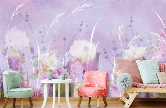 Lila Wiese Blumen Kinderzimmer Tapete Baby Mädchen Wand Dekor Botanische  Vinyl Fototapete Premium Qualität große Wand wandbilder Funkeln