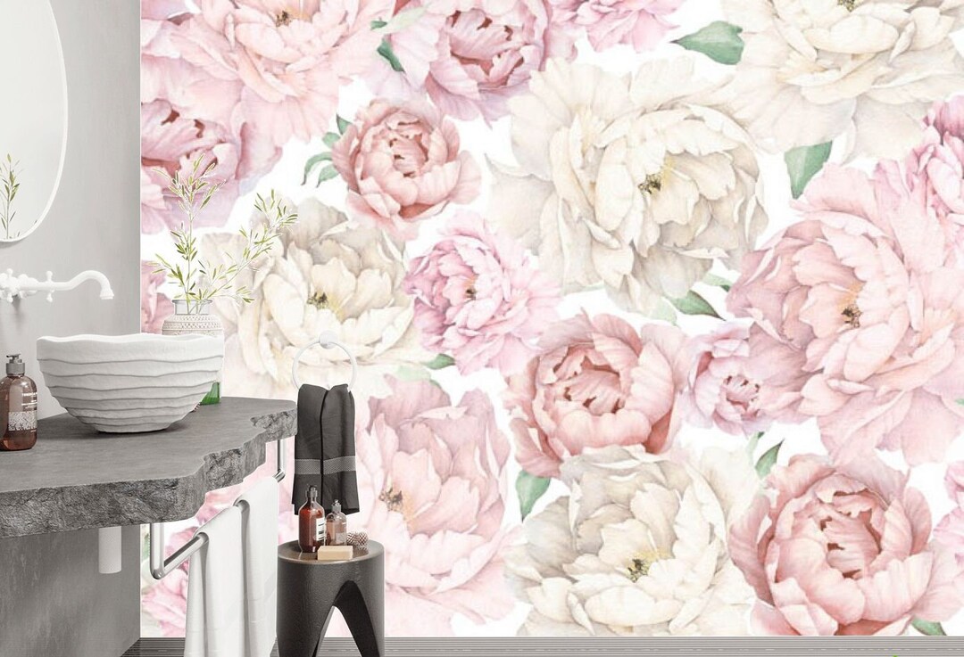 Pink Peony Floral Wallpaper: Modern Nursery Wall Mural - Etsy