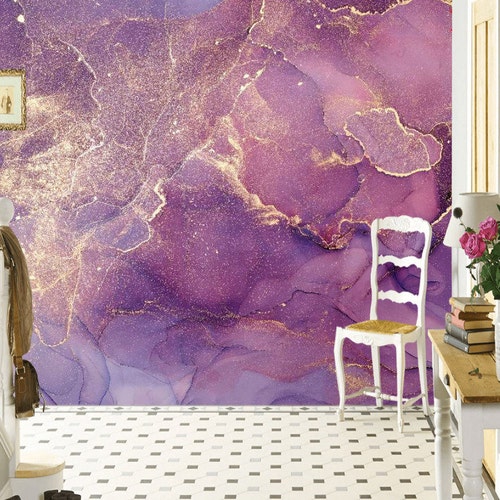LARGE Purple Gold Pink Marble Wallpaper Sparkles | Etsy