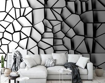 Abstract 3D Gray Vinyl Wall Mural: Modern Geometric Decor
