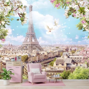 Spring in Paris Eiffel Tower Vinyl Wallpaper Mural