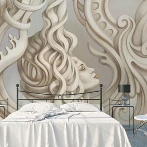 3D Ragazza Oro Bianco Carta da Parati Motivo orientale Moderno Wall Decor 3D Effetto Premium Qualità Vinile Tradizionale Carta da parati Grandi Murales d'arte
