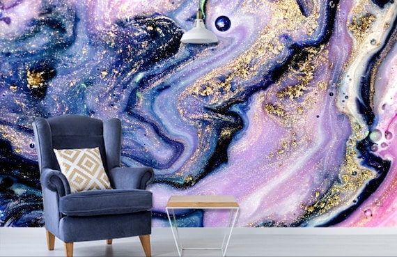 Beautiful Pink Blue Purple Gold Marble Wallpaper Modern Wall - Etsy Beautiful Pink Blue Purple Gold Marble Wallpaper Modern Wall - Etsy