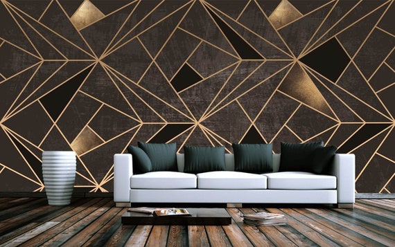 gloeilamp Roux Ijver Geometrisch Abstract Zwart Goud Behang Moderne Wall Decor - Etsy België