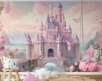 Princess Castle Pink Pastel Roses Fairyland Kids Photo Wallpaper Modern Wall Decor Baby Girl Room Decor Large Wall Murals