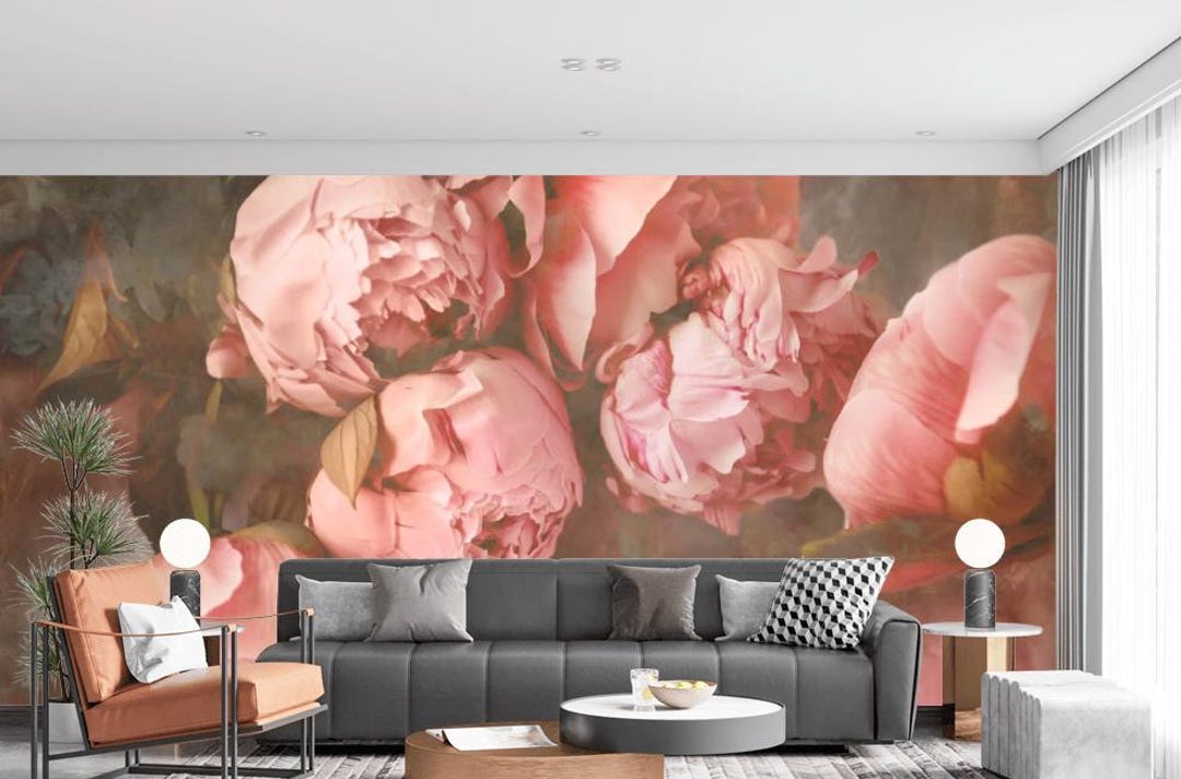 Pink Peonies Wallpaper Mural: Modern Botanical Wall Decor - Etsy