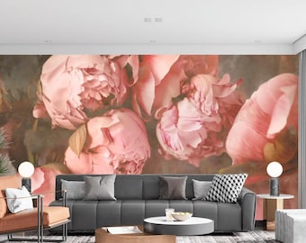 Pink Peonies Wallpaper Mural: Modern Botanical Wall Decor