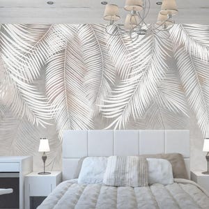 Gray Palm Leaf Wallpaper: Modern Nursery Wall Mural