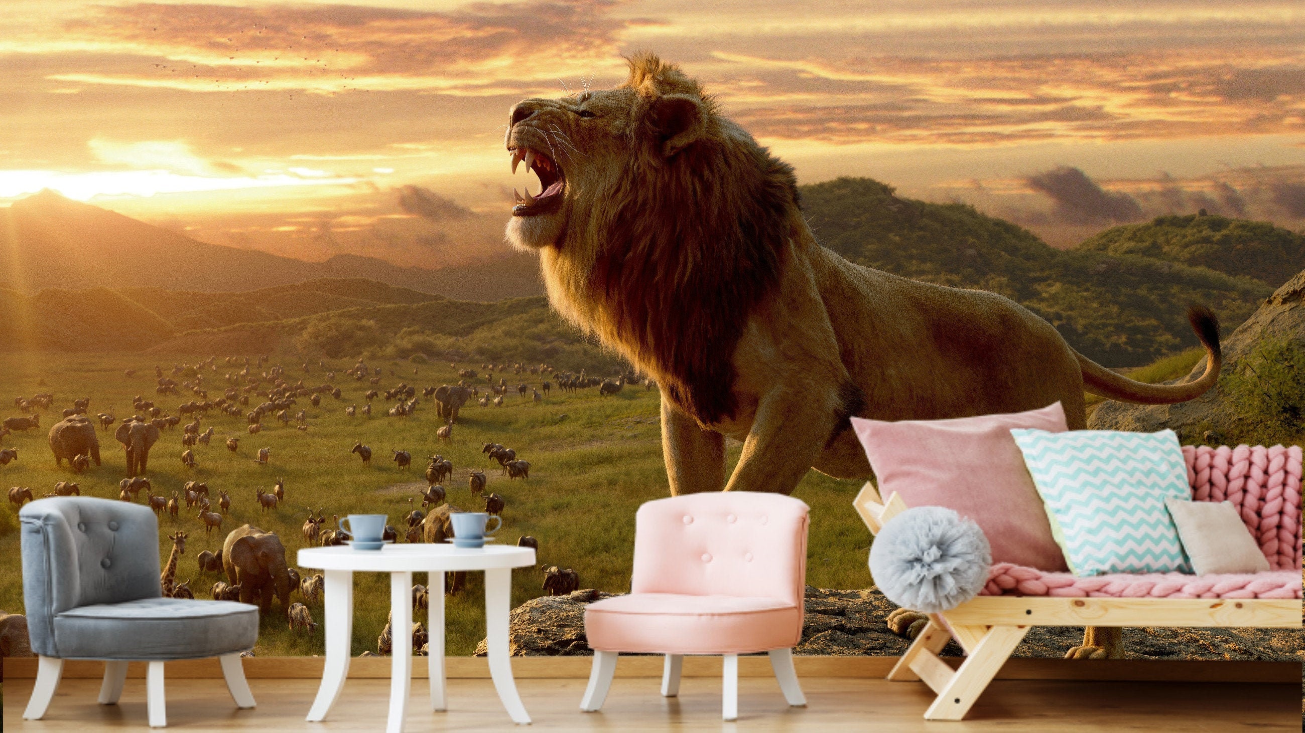 Lion King Wallpaper Animals Wall Murals Kids Photo Wallpaper Etsy