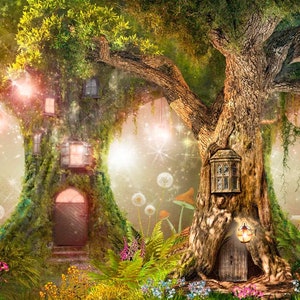 Magisch bos kinderkamer decor sprookje vinyl fotobehang speelkamer muur muurschildering magische grote boom feeën behang