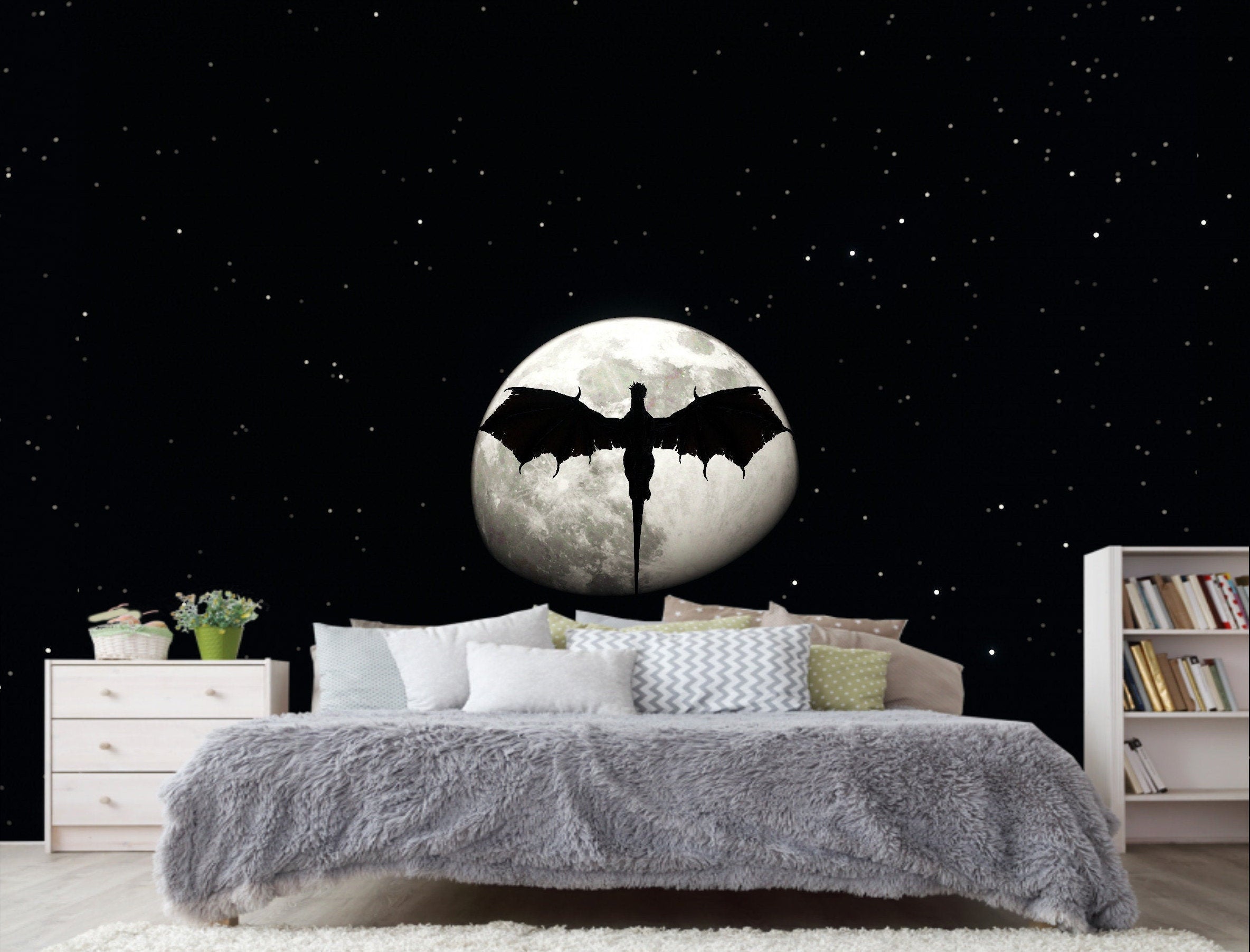 Dragon Night Sky Fantasy Photo Wallpaper Big Moon Wall Murals Etsy Dragon Night Sky Fantasy Photo Wallpaper Big Moon Wall Murals Etsy