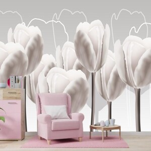 Abstrakte weiße schöne Blumen Tulpen modernes Design Tapete 3D-Effekt New Сollection Wandbilder Floral Vinyl Wand-Papier