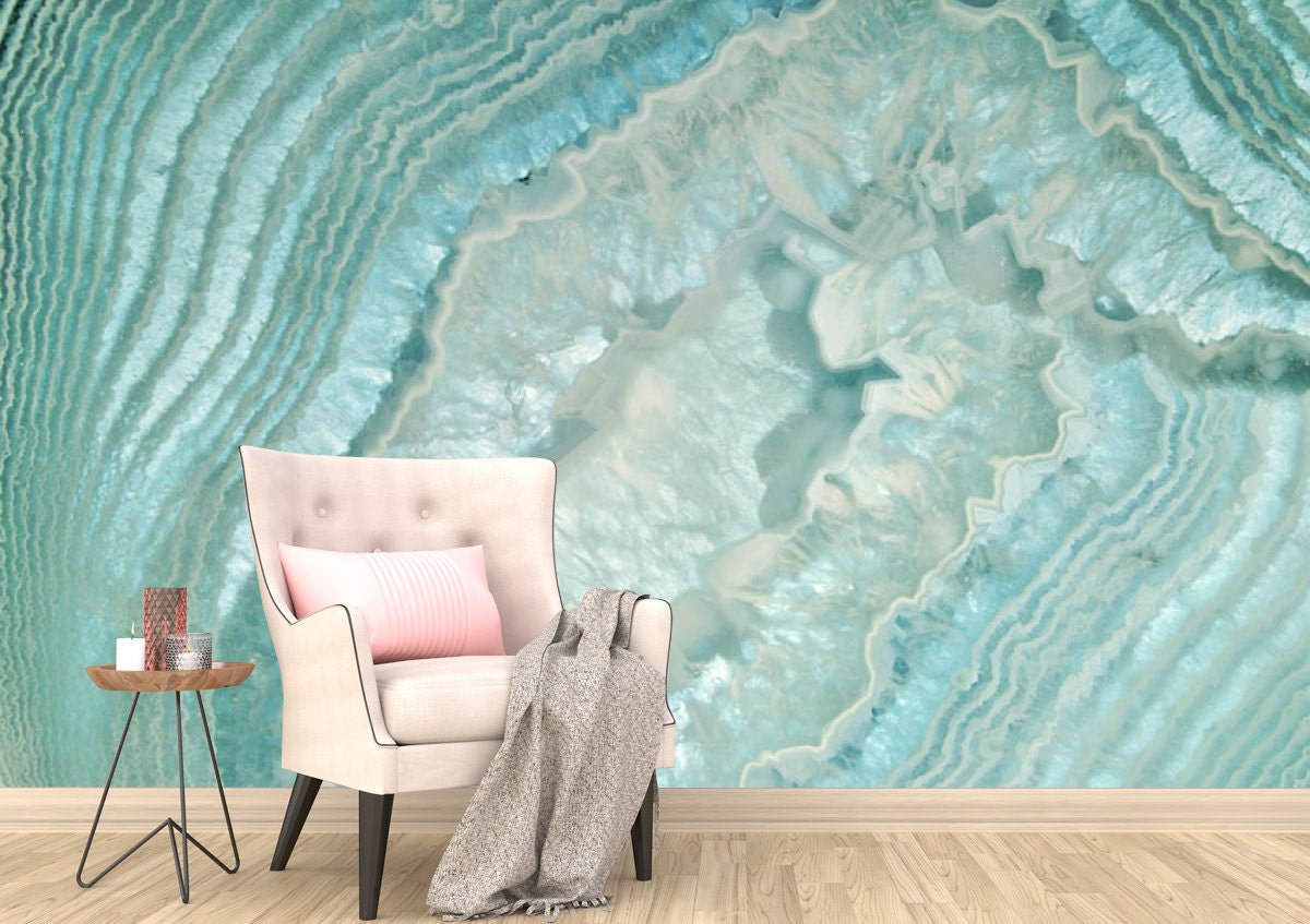 Turquoise Quartz Wall Murals Turquoise Crystal Wallpaper Etsy